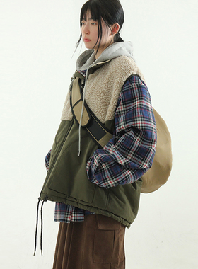 韩国代购24A/W two tone dumble quilting vest 设计师款拼接马甲