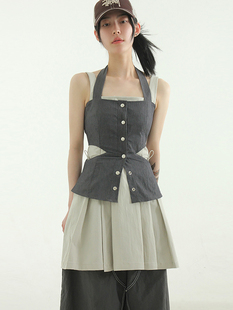 韓國代購 button 系扣無袖 上衣 slit top waist 24S sleeveless