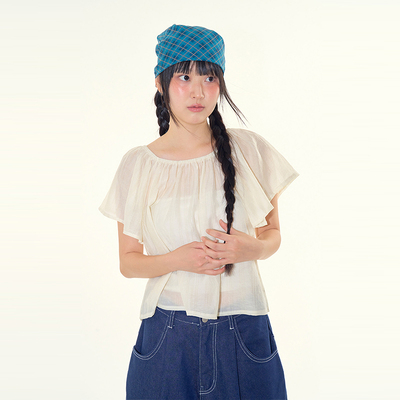 Raucohouse韩代褶皱透视衬衫