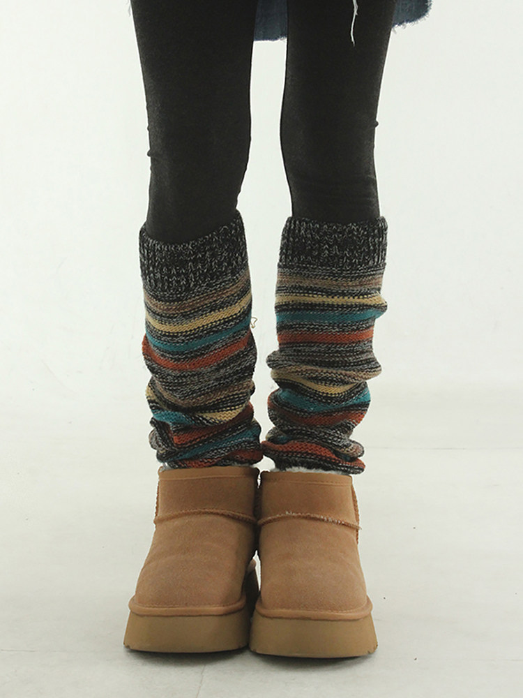 KOREA PURCHASING AGENT 23F W MIXED STRIPE KNIT LEG WARMER MIXED COLOR KNIT LEG COVER CASUAL