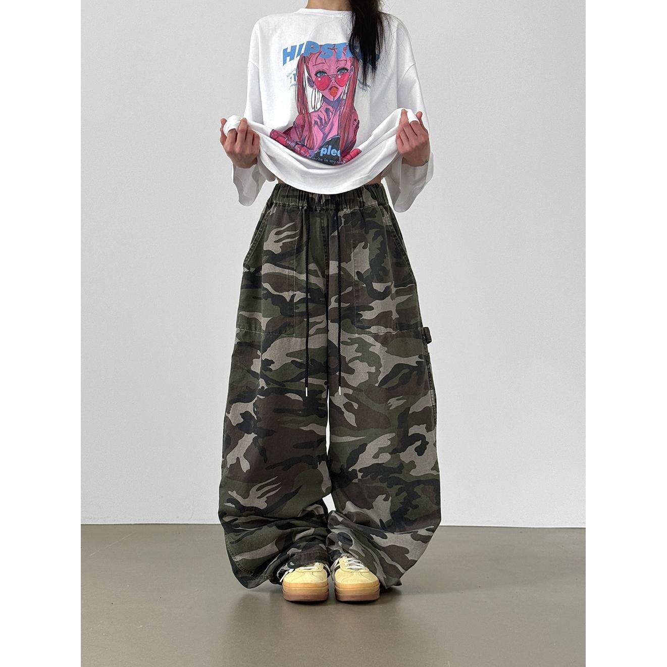 韩代reversible camo pattern wide banding pants(unisex)迷彩裤