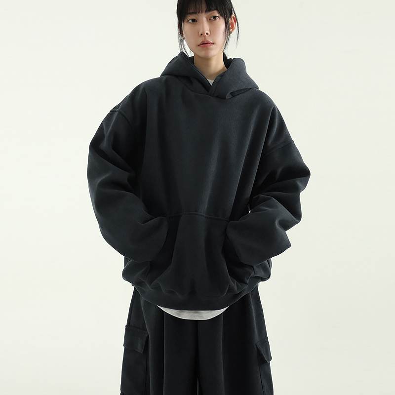 Localmansion韩代加绒竖纹理帽衫