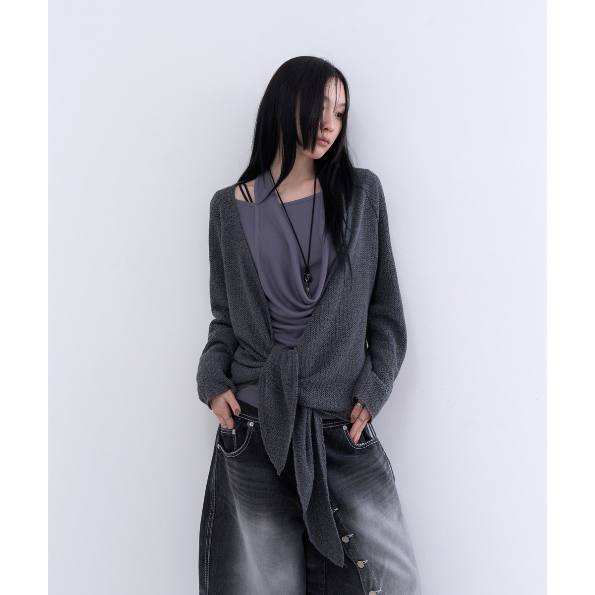 韩国代购26 net wrap knit cardigan 设计师款长袖针织开衫百搭