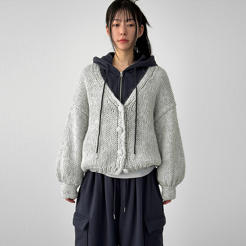 韩国代购26A/W puff sleeved knit cardigan设计师款长袖针织开衫