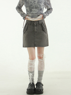 flap pocket denim skirt设计师口袋牛仔短裙 韩国代购 mini 24s