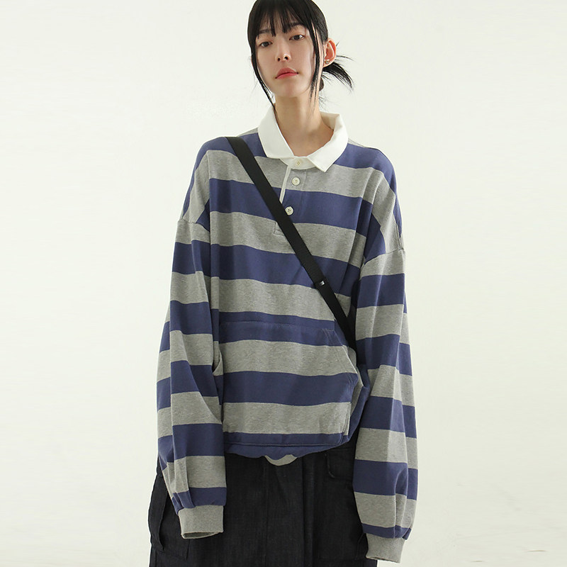 韩国代购24 collar neck strip mtm (unisex) 条纹polo衫上衣