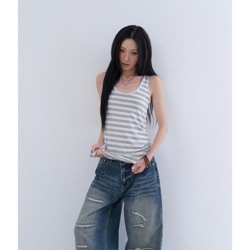 lowear韩代条纹打底背心