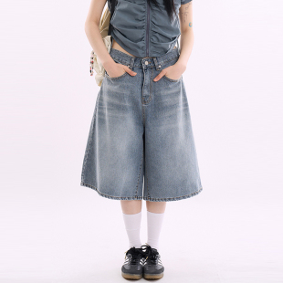 bermuda vintage denim pants 韩代Raucohouse 牛仔半腿裤 Faded