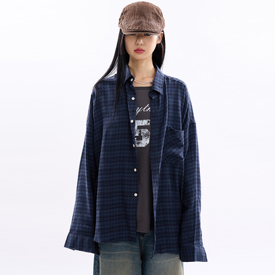 Raucohouse韩代长袖格子衬衫