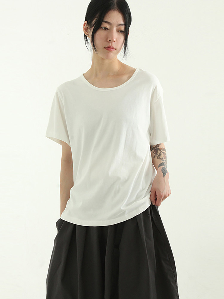 韩国代购23S/S silket round neck half tee设计师基础短袖T恤女