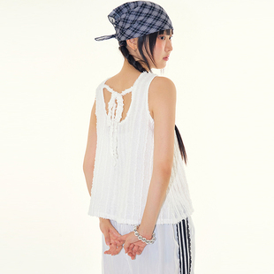 sleeveless 韩代Raucohouse sheer ribbon 毛边背心上衣百搭 Back