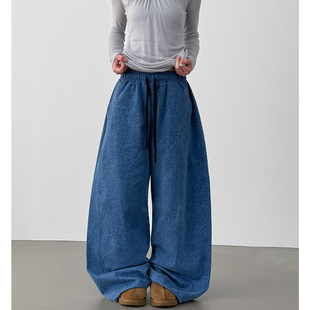 韩国代购26 floral pigmented cotton banding pants印花抽绳长裤