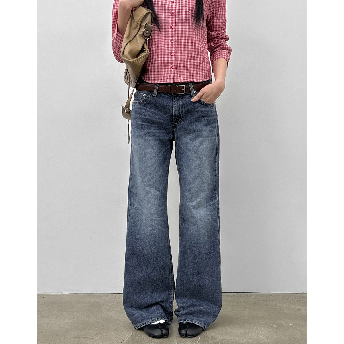韩国代购26 RIHO Semi Bootcut Denim Pants 设计师水洗牛仔裤