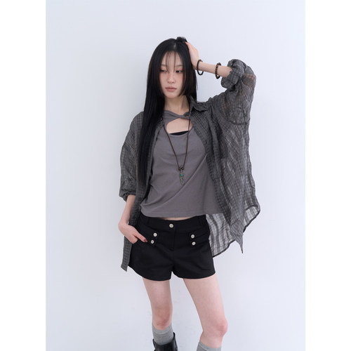 lowear韩代格子薄款长袖衬衫