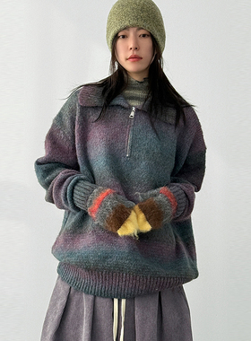 韩代25F/W collar neck gradation wool knit (unisex)渐变毛衣
