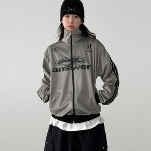 韩代25F/W high neck velour track jersey (unisex)线条印花外套