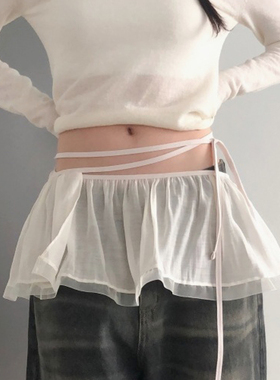adelio韩代 frill chiffon wrap skirt 褶边雪纺裹裙遮胯裙屁链