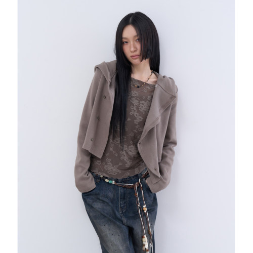 lowear韩代长袖褶皱连帽开衫