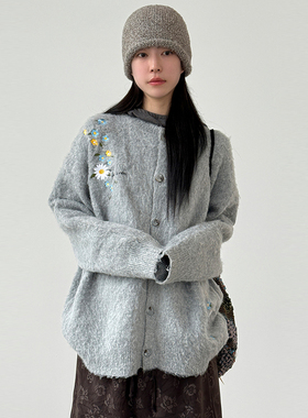 韩代25 flower embroidery knit cardigan (unisex)花朵开衫毛衣