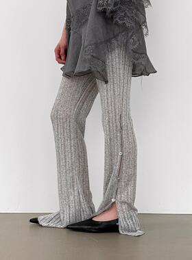 韩代26S/S button up slit boot-cut banding pants 薄透喇叭裤