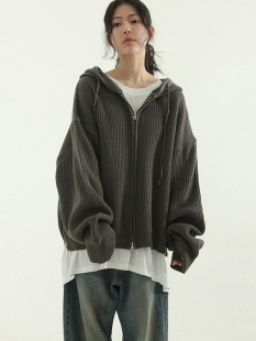 knit hood 针织帽衫 hand unisex warmer 韩代versize zip