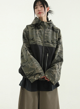 韩代24 camo pattern 2way zip-up jacket (unisex)拼接迷彩夹克
