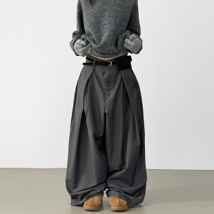 slacks 长裤 捏褶宽松西裤 unisex wide tuck pin 25F 韩国代购