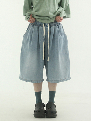韩代 carpenter denim half banding pants (unisex)木工牛仔短裤