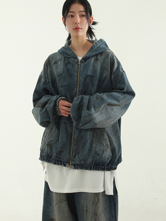 denim up牛仔拉链帽衫 zip hood dirty washed oil 23F 韩国代购