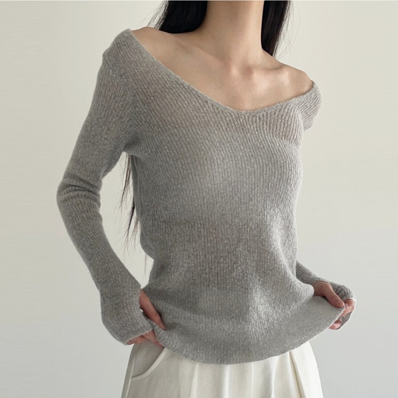adelio韩代mohair wide neck warmer knit马海毛宽V领保暖针织t