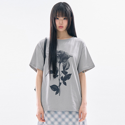 Raucohouse韩代玫瑰印花短袖T