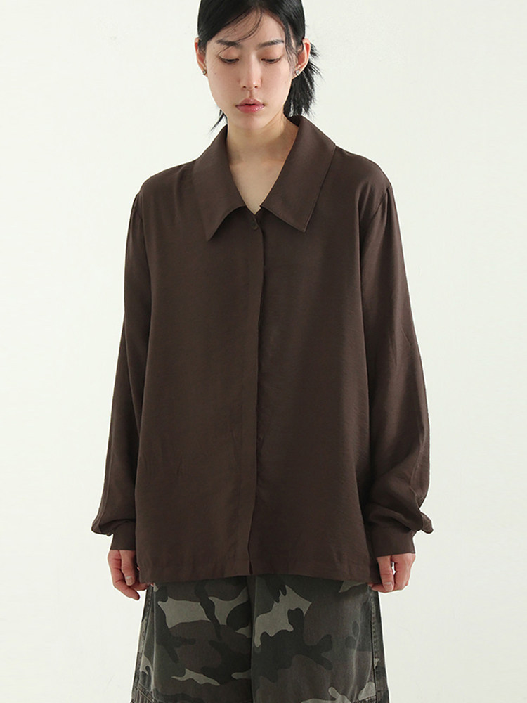 韩国代购23F/W collar neck satin blouse 早秋纯色长袖衬衫百搭