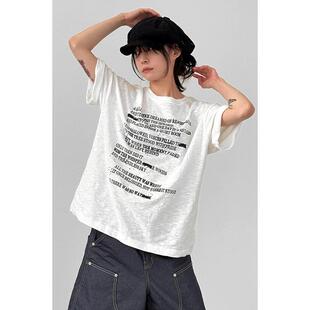 韩代26 text printed slub cotton half tee (unisex)字母印花T恤