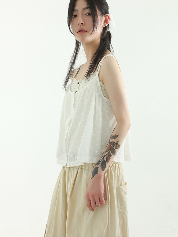 韩国代购23S/S embroidery sleeveless top 系扣吊带上衣百搭女