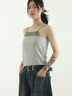 top 韩国代购 button sleeveless 纯色侧纽扣抹胸吊带背心 silket