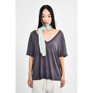 Raucohouse韩代 Tencel Deep V-Neck T-Shirt 薄透V领半袖T恤女