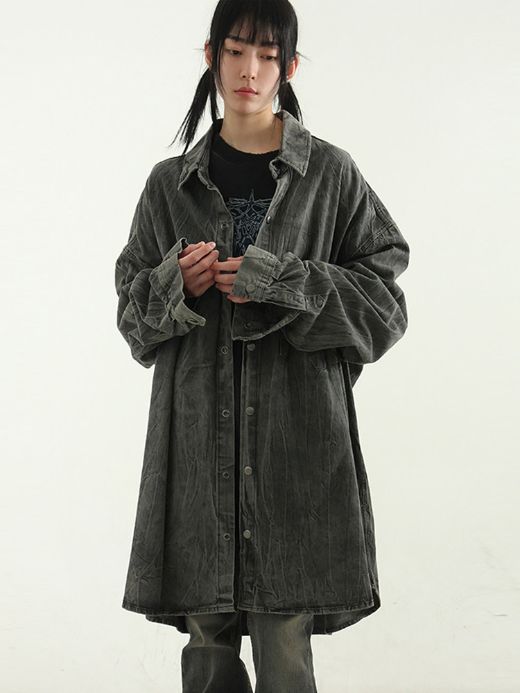 韩代24S/S oversize wrinkled denim shirt (unisex)褶皱牛仔衬衫