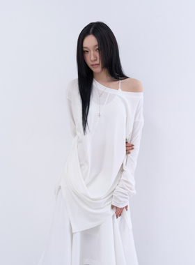 lowear韩代 two way button drape tee 设计师款纽扣薄透宽松T恤