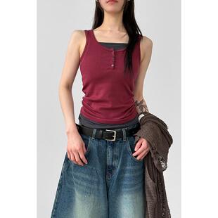 韩国代购26 button neck round golgi sleeveless top 纽扣背心