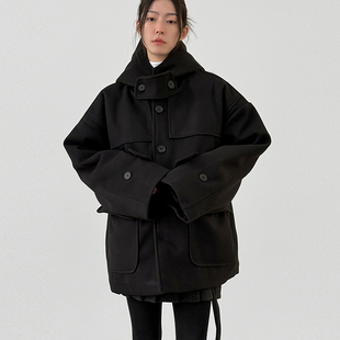 韩国代购26 overesize half hood coat (unisex) 毛呢大衣外套女