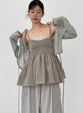 韩国代购26S/S glossy paper flare sleeveless top 百搭吊带背心