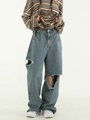 Localmansion韩代做旧破洞牛仔裤