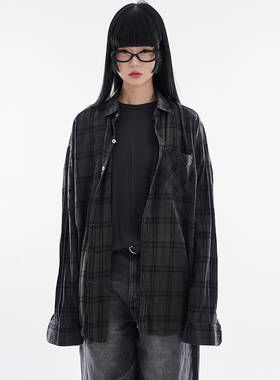 韩国代购Raucohouse Pooky vintage dying check shirt 格子衬衫