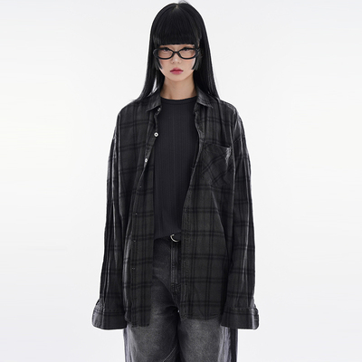 Raucohouse韩代格子长袖衬衫