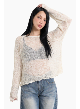 Raucohouse韩代 Summer Net Knit 设计师款镂空长袖针织衫百搭女