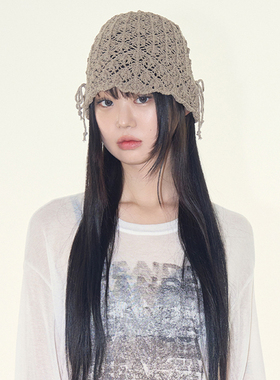 韩代Raucohouse Islet ribbon net beanie 针织镂空毛线帽百搭女