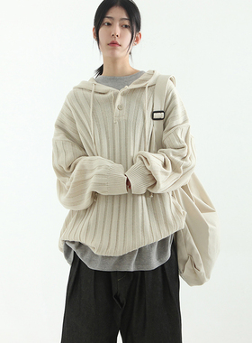 韩国代购 oversize hand warmer golgi knit hoody连帽针织衫百搭