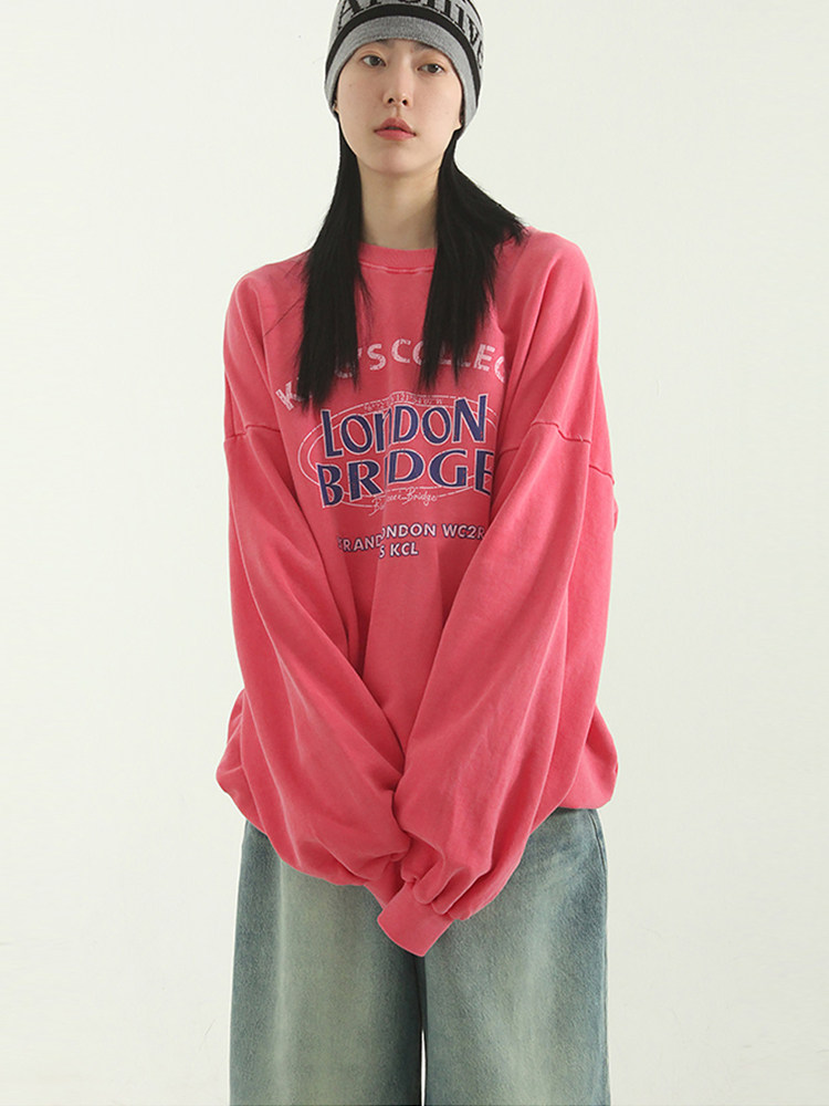韩国代购23F/W LONDON printed cotton mtm 字母印花做旧卫衣宽松