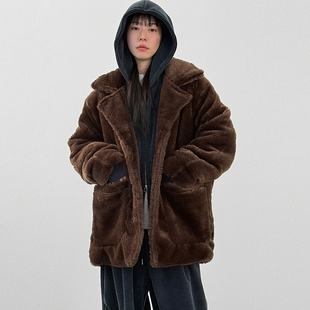韩国代购26 oversize fur half coat (unisex)设计师毛绒大衣外套