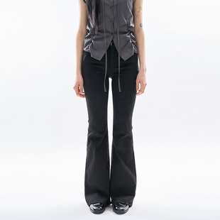 韩国代购Raucohouse Iska stud bootcut pants 铆钉修身休闲长裤